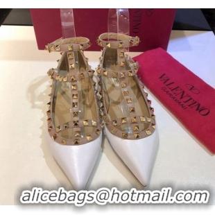 Good Looking Valentino Rockstud Lambskin Ballerinas with Double Straps White 330107