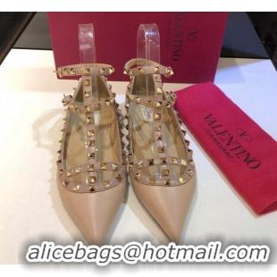 Low Price Valentino Rockstud Lambskin Ballerinas with Double Straps Nude 330108