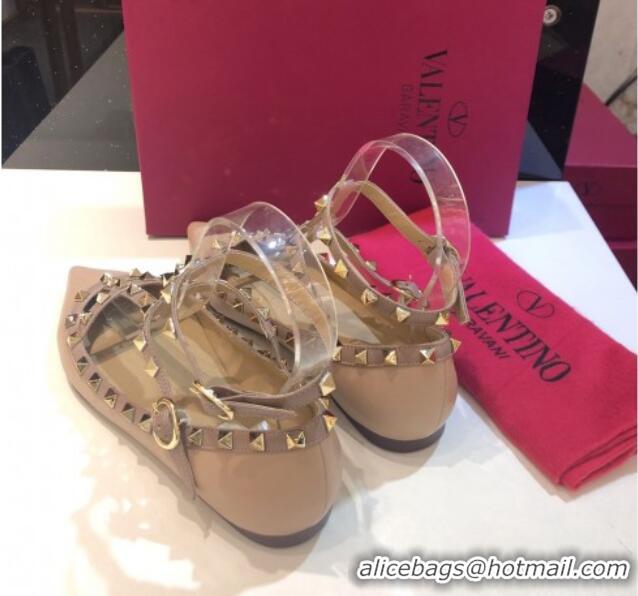 Low Price Valentino Rockstud Lambskin Ballerinas with Double Straps Nude 330108