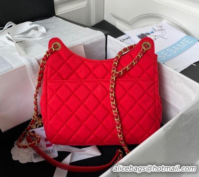 Pretty Style Chanel Wool Jersey Medium Hobo Bag AS3690 Red 2023