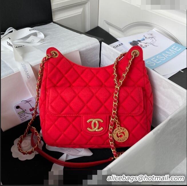 Pretty Style Chanel Wool Jersey Medium Hobo Bag AS3690 Red 2023