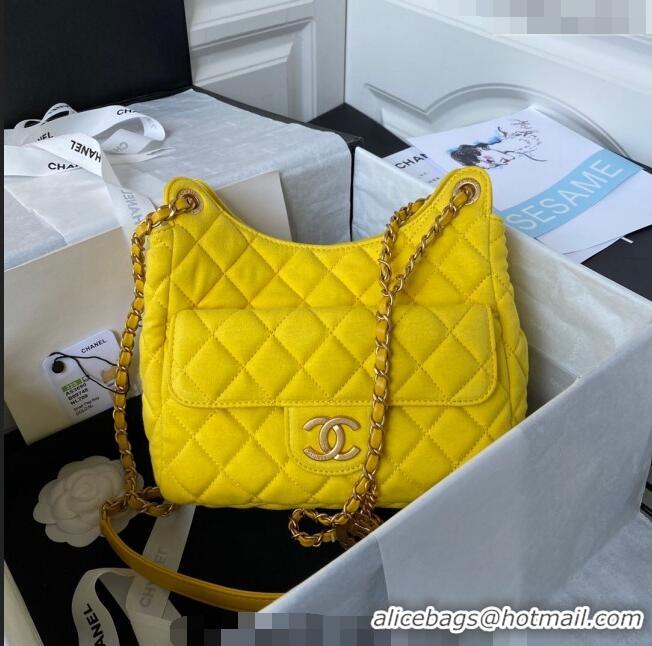 Well Crafted Chanel Wool Jersey Medium Hobo Bag AS3690 Yellow 2023