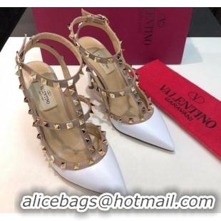 Purchase Valentino Rockstud Lambskin High Heel Pumps 9.5cm with Double Straps White 330120