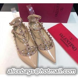 Best Product Valentino Rockstud Patent Leather Ballerinas with Double Straps Nude 330124