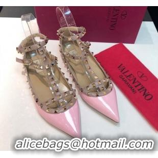 Sumptuous Valentino Rockstud Patent Leather Ballerinas with Double Straps Light Pink 330126