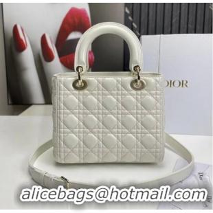 Unique Grade MEDIUM LADY DIOR BAG Cannage Lambskin M0565E off white&gold