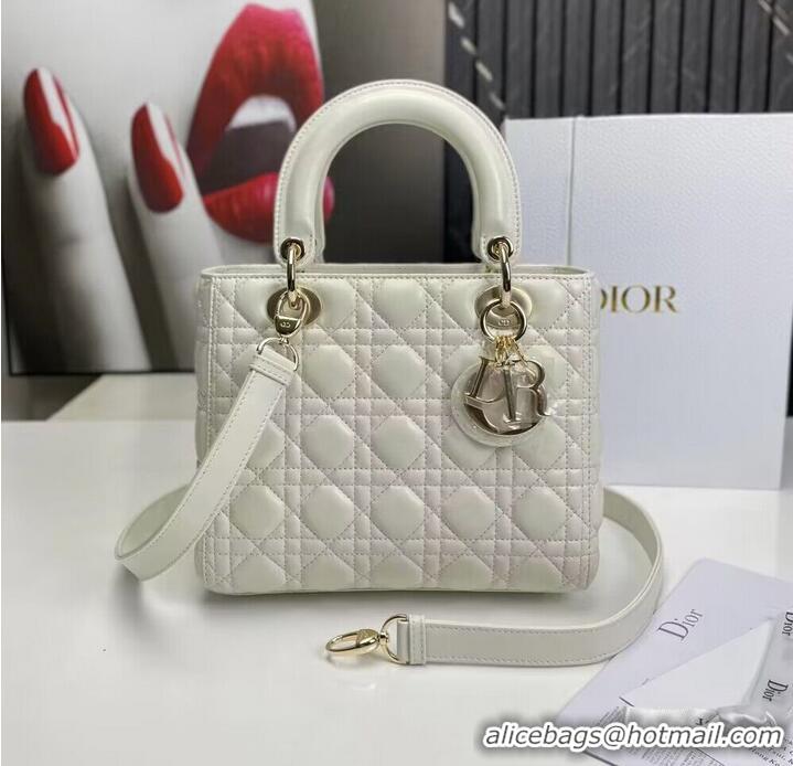 Unique Grade MEDIUM LADY DIOR BAG Cannage Lambskin M0565E off white&gold