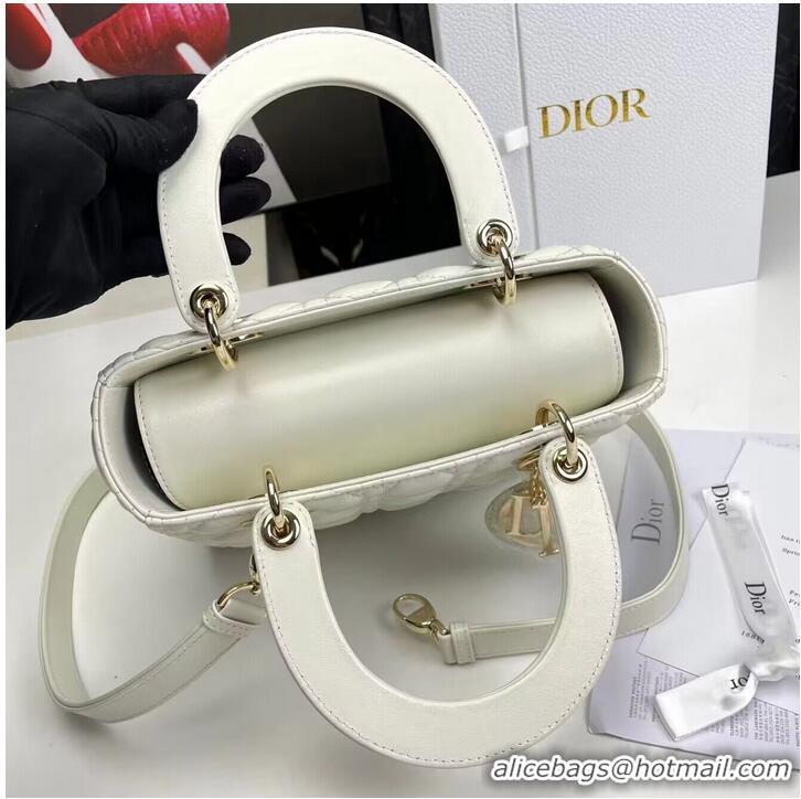 Unique Grade MEDIUM LADY DIOR BAG Cannage Lambskin M0565E off white&gold