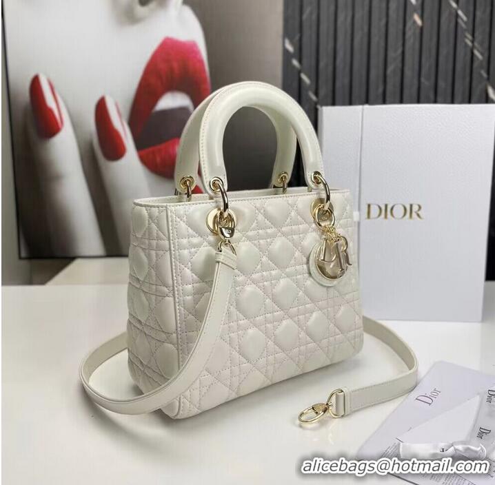 Unique Grade MEDIUM LADY DIOR BAG Cannage Lambskin M0565E off white&gold