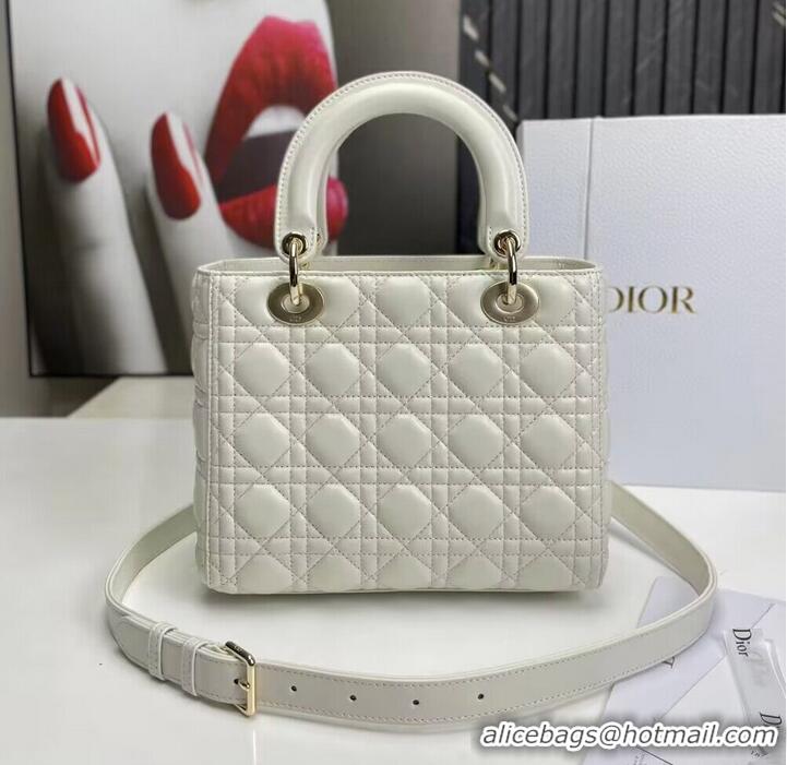 Unique Grade MEDIUM LADY DIOR BAG Cannage Lambskin M0565E off white&gold