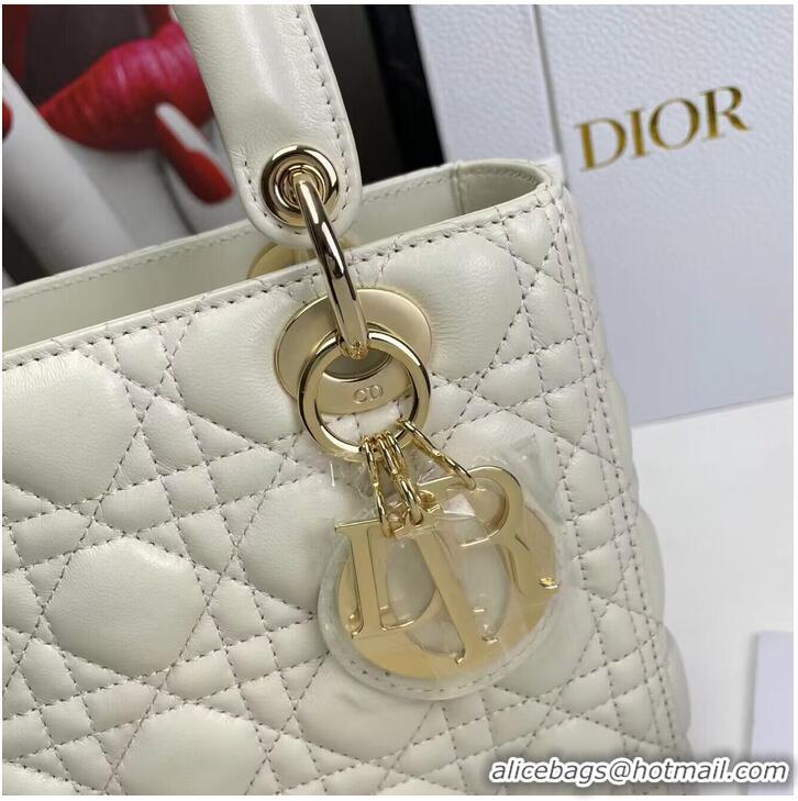 Unique Grade MEDIUM LADY DIOR BAG Cannage Lambskin M0565E off white&gold