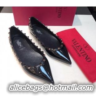 Good Quality Valentino Rockstud Patent Leather Flat Ballerinas Black/Aged Silver 330147