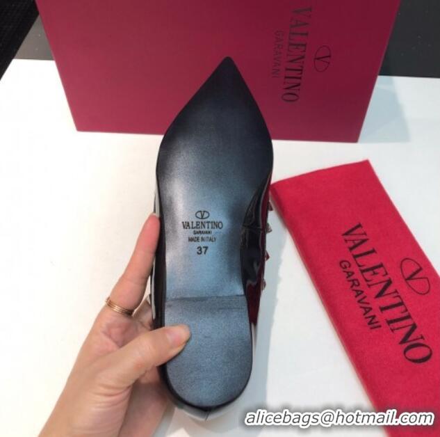 Good Quality Valentino Rockstud Patent Leather Flat Ballerinas Black/Aged Silver 330147