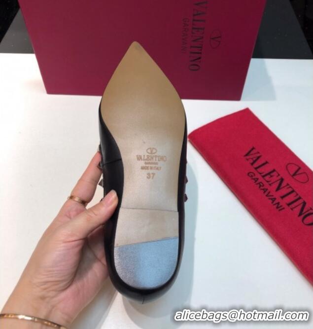 Most Popular Valentino Rockstud Lambskin Flat Ballerinas Black/Aged Silver 330148