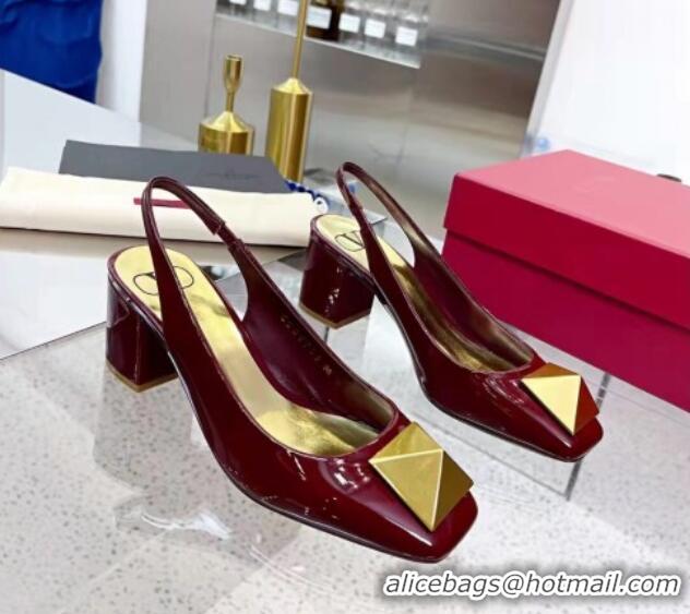 Good Looking Valentino One Stud Patent Leather Slingback Pumps 6cm Burgundy 331001