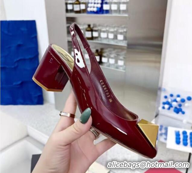 Good Looking Valentino One Stud Patent Leather Slingback Pumps 6cm Burgundy 331001