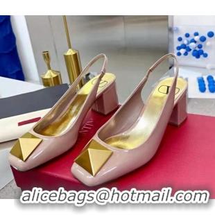 Pretty Style Valentino One Stud Patent Leather Slingback Pumps 6cm Nude 331002