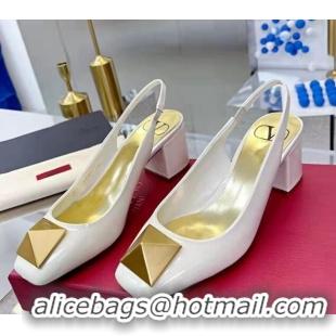 Duplicate Valentino One Stud Patent Leather Slingback Pumps 6cm White 331003