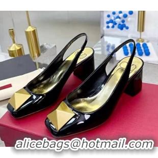 Hot Style Valentino One Stud Patent Leather Slingback Pumps 6cm Black 331004