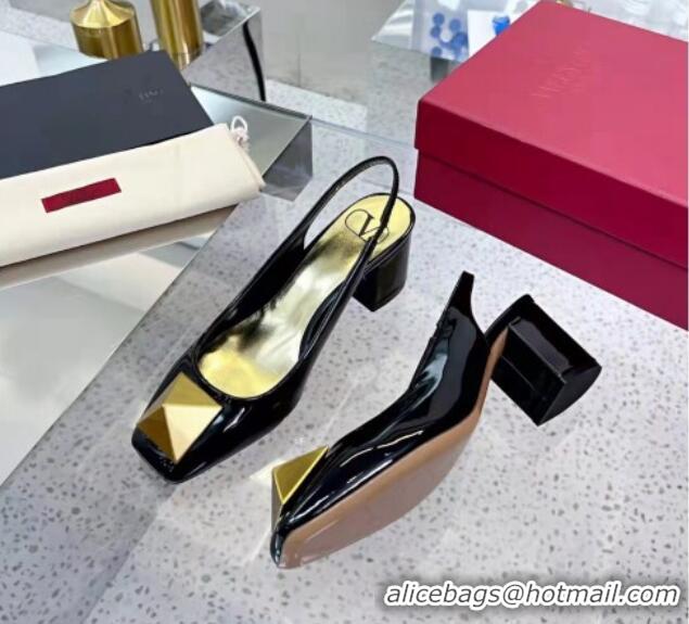 Hot Style Valentino One Stud Patent Leather Slingback Pumps 6cm Black 331004