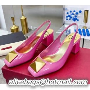 Stylish Valentino One Stud Patent Leather Slingback Pumps 6cm Dark Pink 331005