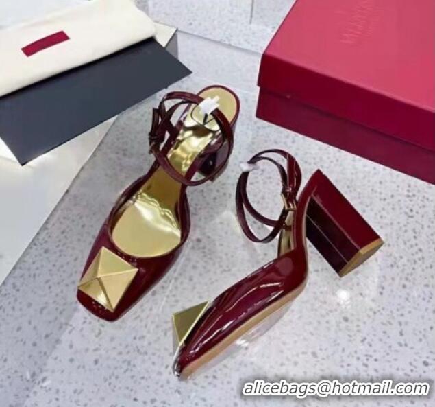 Good Product Valentino One Stud Pumps in Patent Leather 9cm Burgundy 331006