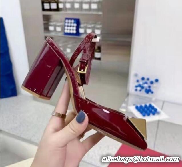 Good Product Valentino One Stud Pumps in Patent Leather 9cm Burgundy 331006