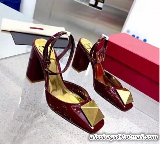 Good Product Valentino One Stud Pumps in Patent Leather 9cm Burgundy 331006