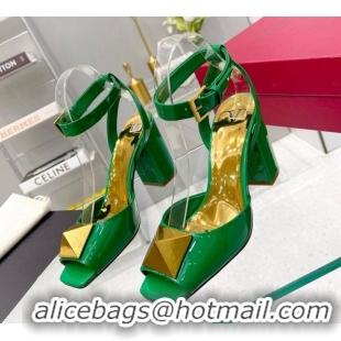 Top Design Valentino One Stud Sandals in Patent Leather 9cm Green 331012