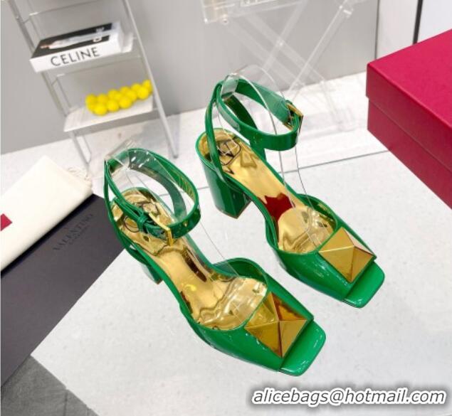 Top Design Valentino One Stud Sandals in Patent Leather 9cm Green 331012