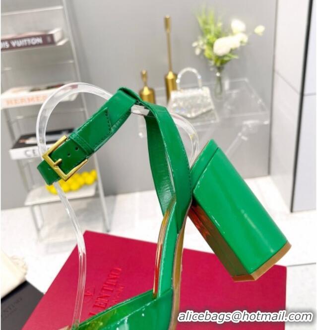 Top Design Valentino One Stud Sandals in Patent Leather 9cm Green 331012