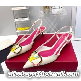 Grade Quality Valentino Painted VLogo Slingback Pumps 4cm in White Patent Leather 403001