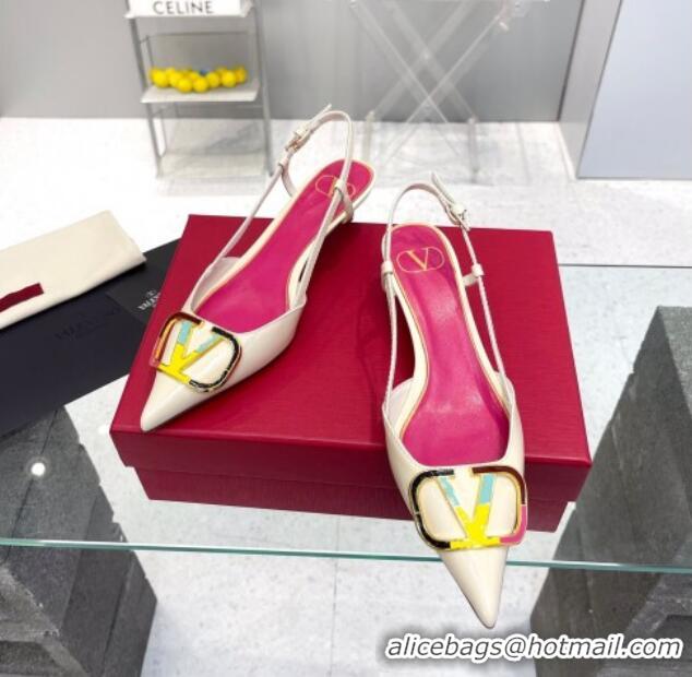 Grade Quality Valentino Painted VLogo Slingback Pumps 4cm in White Patent Leather 403001