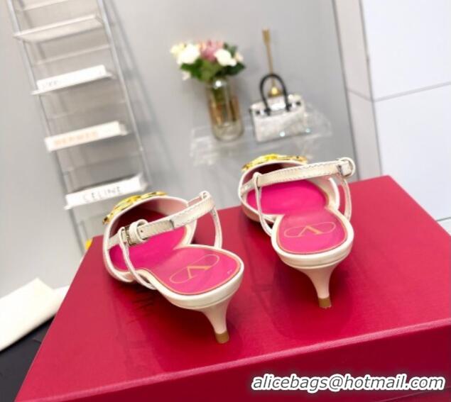 Grade Quality Valentino Painted VLogo Slingback Pumps 4cm in White Patent Leather 403001