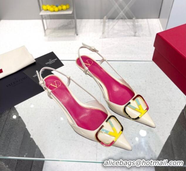 Grade Quality Valentino Painted VLogo Slingback Pumps 4cm in White Patent Leather 403001