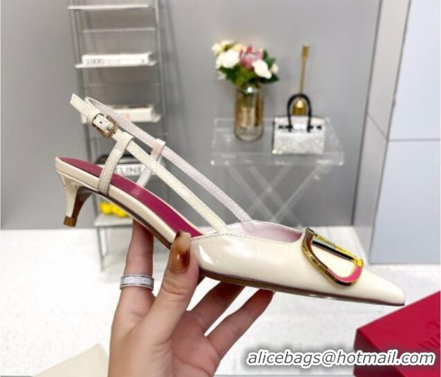 Grade Quality Valentino Painted VLogo Slingback Pumps 4cm in White Patent Leather 403001