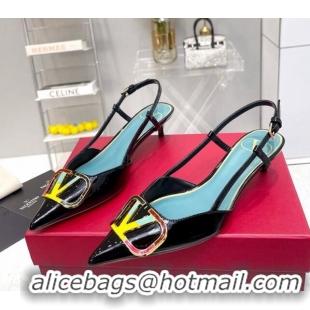 Low Price Valentino Painted VLogo Slingback Pumps 4cm in Black Patent Leather 403002