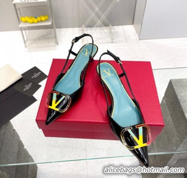 Low Price Valentino Painted VLogo Slingback Pumps 4cm in Black Patent Leather 403002