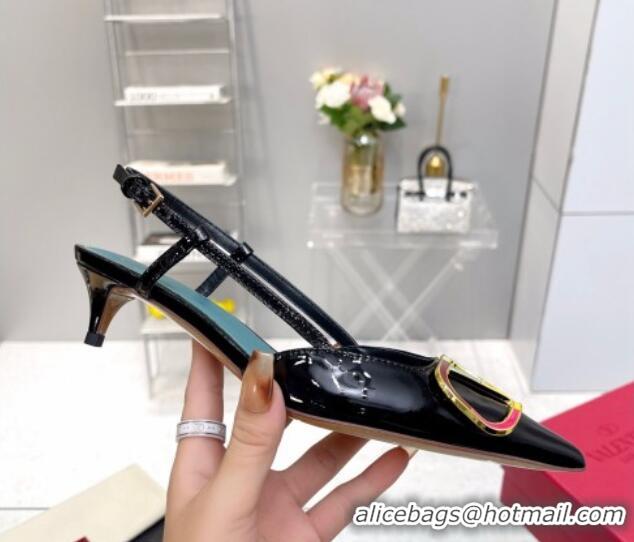 Low Price Valentino Painted VLogo Slingback Pumps 4cm in Black Patent Leather 403002