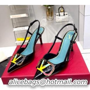 Best Price Valentino Painted VLogo Slingback Pumps 7.5cm in Black Patent Leather 403005