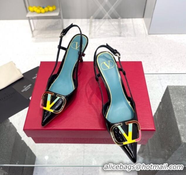 Best Price Valentino Painted VLogo Slingback Pumps 7.5cm in Black Patent Leather 403005