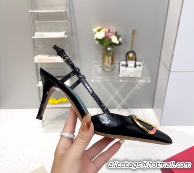 Best Price Valentino Painted VLogo Slingback Pumps 7.5cm in Black Patent Leather 403005