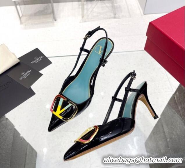 Best Price Valentino Painted VLogo Slingback Pumps 7.5cm in Black Patent Leather 403005