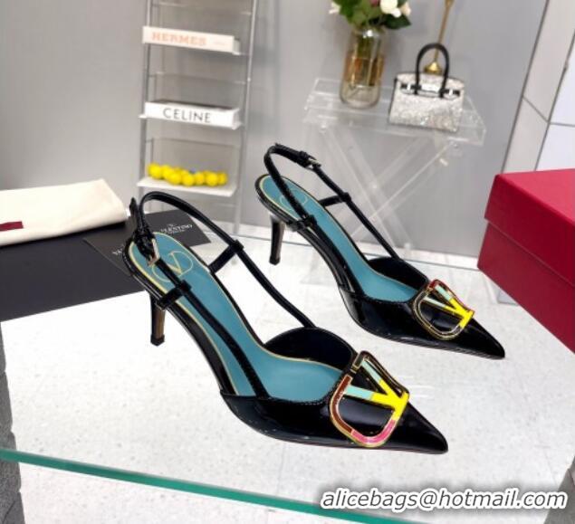 Best Price Valentino Painted VLogo Slingback Pumps 7.5cm in Black Patent Leather 403005