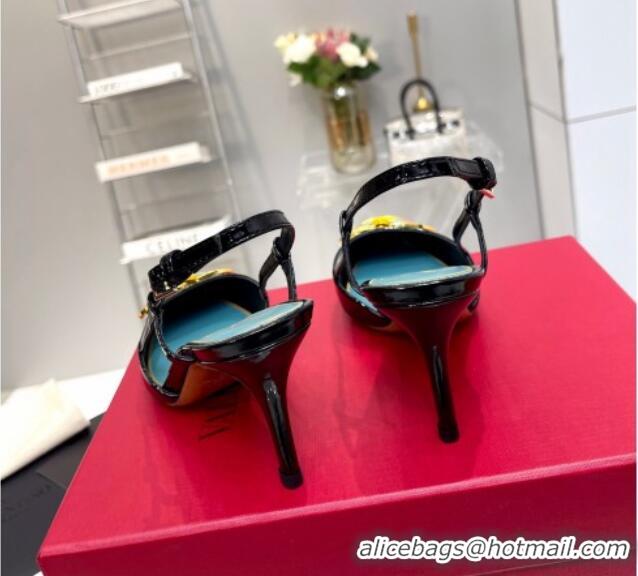 Best Price Valentino Painted VLogo Slingback Pumps 7.5cm in Black Patent Leather 403005