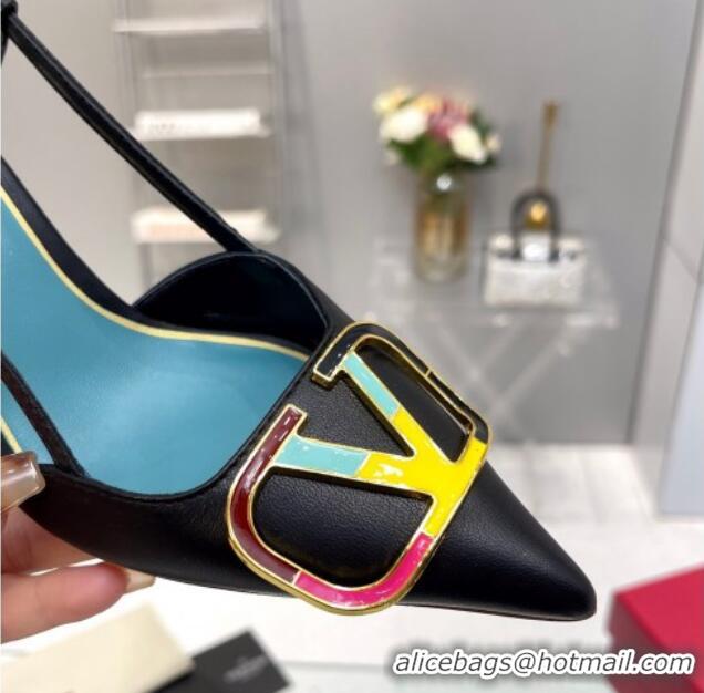 Good Looking Valentino Painted VLogo Slingback Pumps 7.5cm in Black Matte Leather 403006