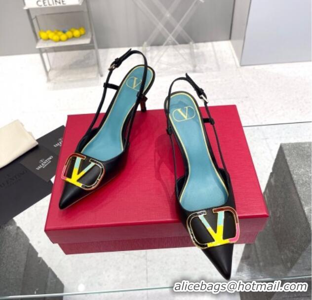 Good Looking Valentino Painted VLogo Slingback Pumps 7.5cm in Black Matte Leather 403006