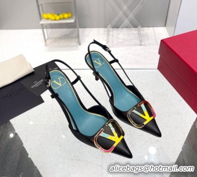 Good Looking Valentino Painted VLogo Slingback Pumps 7.5cm in Black Matte Leather 403006