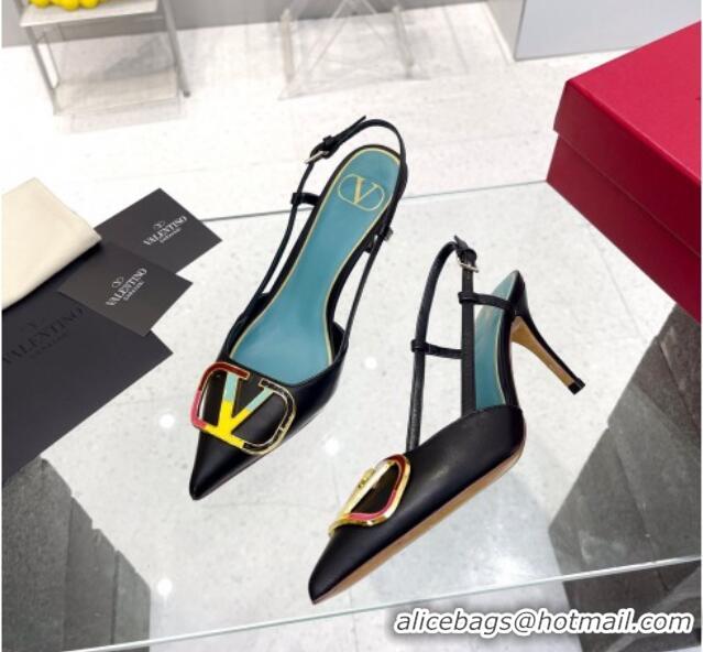 Good Looking Valentino Painted VLogo Slingback Pumps 7.5cm in Black Matte Leather 403006