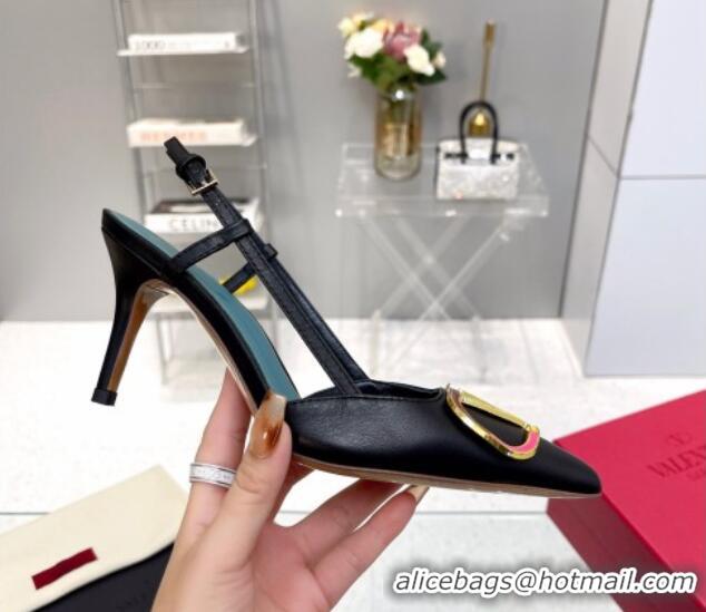 Good Looking Valentino Painted VLogo Slingback Pumps 7.5cm in Black Matte Leather 403006